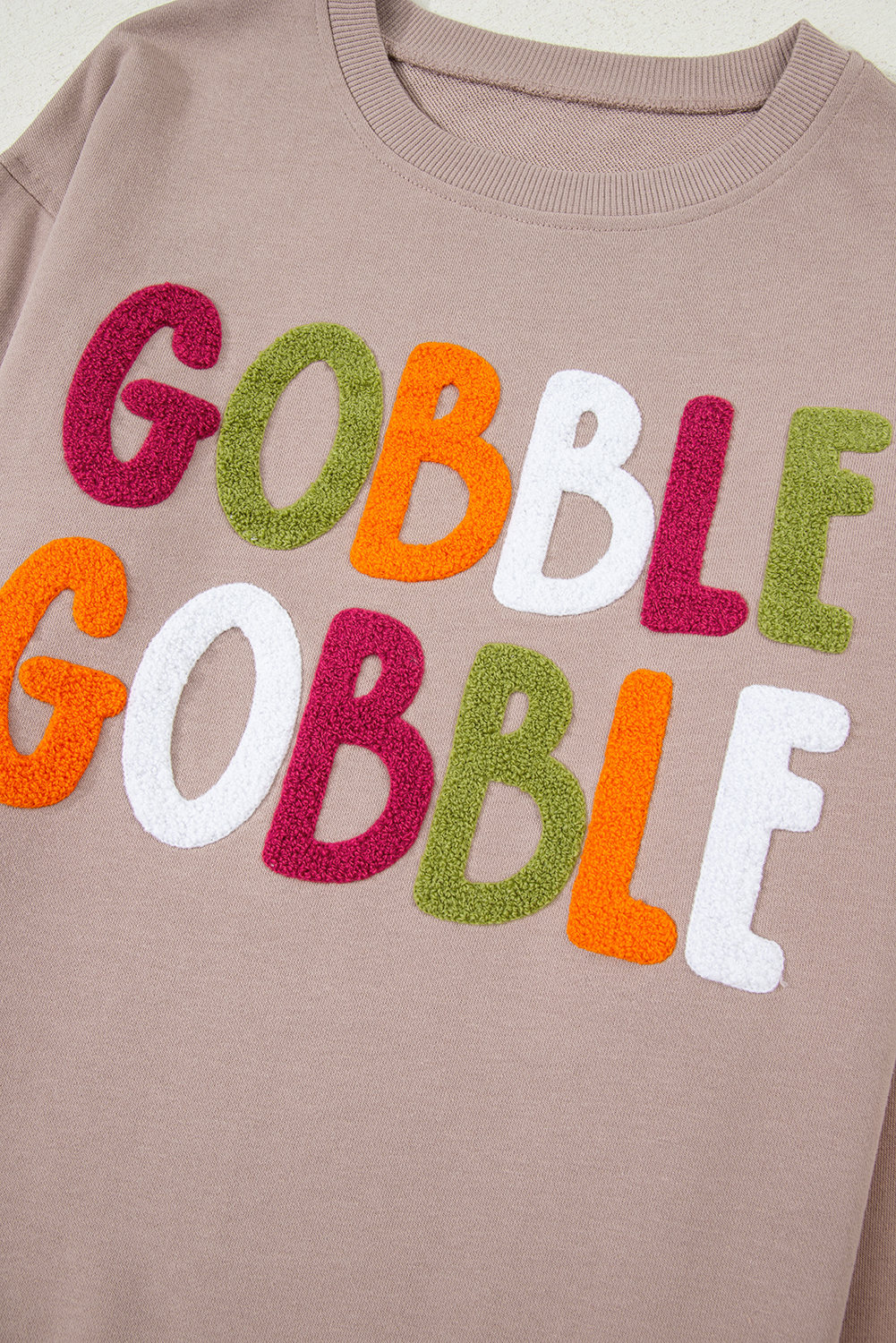 Casual Long Sleeve Round Neck Sweatshirt with Thanksgiving GOBBLE Design - Detail View 14