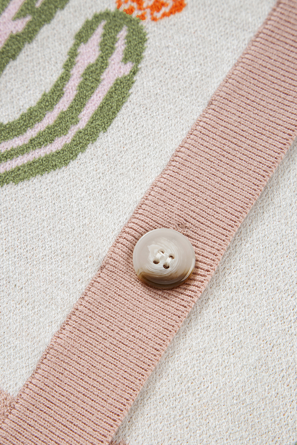 Women's Cardigan, Apricot Color, Buttoned Front, Long Sleeve, V Neck, Western Style, Cozy Sweater, Daily Wear, Fall Fashion, Autumn Layering, Western Print, Comfortable, Versatile Style - Detail View 8