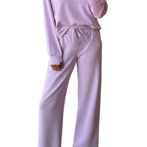 Women's Orchid Bouquet Half Zip Thumbhole Hoodie and Wide Leg Pants Set – Casual Active Daily Wear - Main View