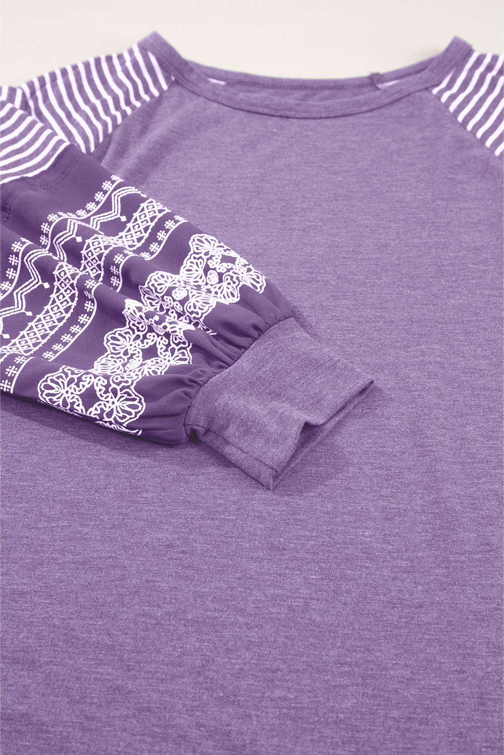 Casual Long Sleeve Shift Top in Tillandsia Purple with Striped Design - Detail View 6