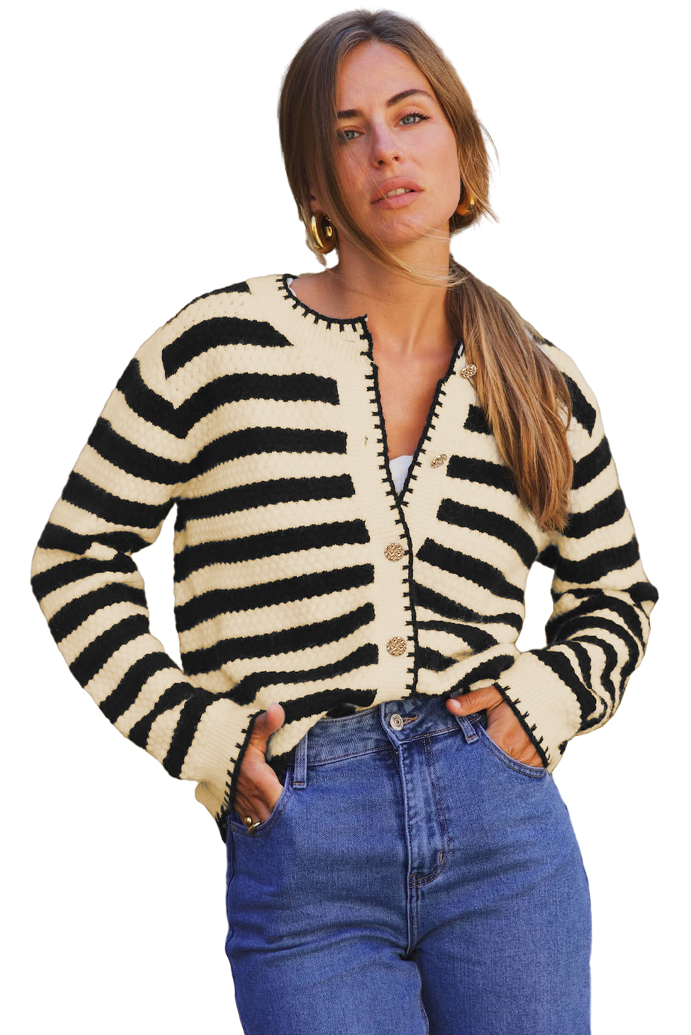 Elegant Daily Wear Cardigan - Comfortable Long Sleeve with Gold Button Details - Detail View 19