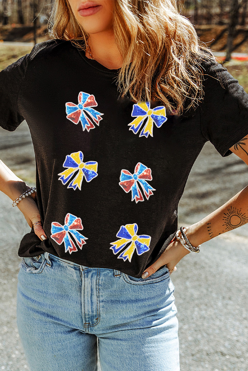 Casual Summer Tee with Short Sleeves and Eye-Catching Sequin Details - Detail View 3
