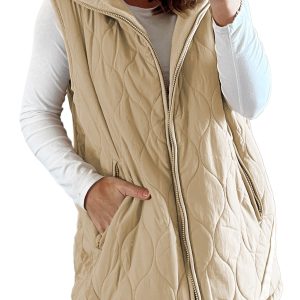 Women's Pale Khaki Quilted Vest – Casual Winter Layering for Daily Wear