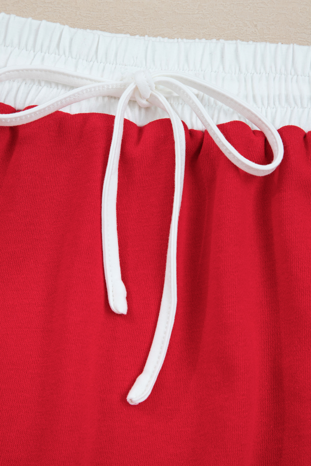 Women's Fashion Set, Fiery Red Pullover, Varsity Stripe, Drop Shoulder, Mini Skirt, Casual Wear, Daily Outfit, Fall Style, Long Sleeve, Solid Pattern, Comfortable, Trendy, Natural Waistline, Easy to Wear, Cotton Blend - Detail View 12