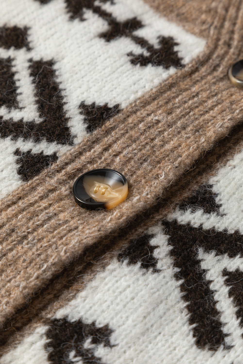 Stylish Dark Khaki V Neck Sweater Cardigan with Button Front and Colorblock Detail - Detail View 11