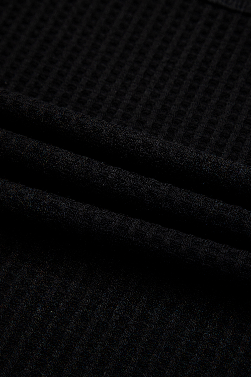Stylish Black Waffle Knit Tee with Drop Shoulders for Beach and Daily Wear - Detail View 14
