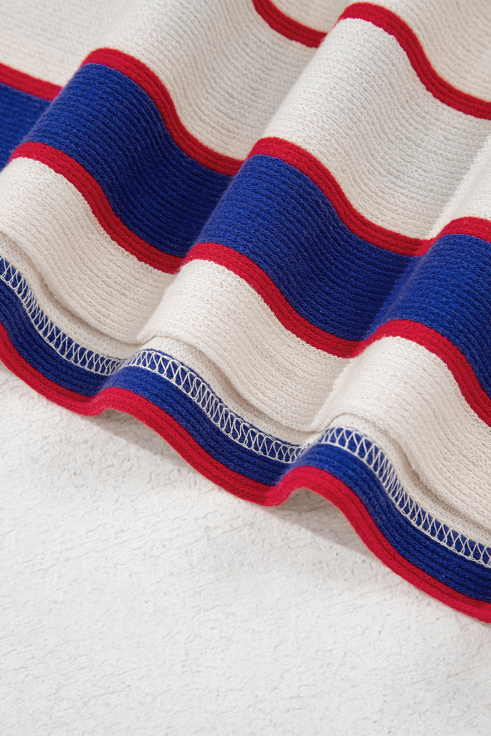 Women's Blue Stripe Color Block Polo Pullover Sweatshirt - Chic Casual Style - Detail View 9