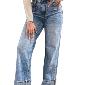 Women's Ashleigh Blue Cuffed Straight Loose Jeans – Casual Denim for Everyday Style