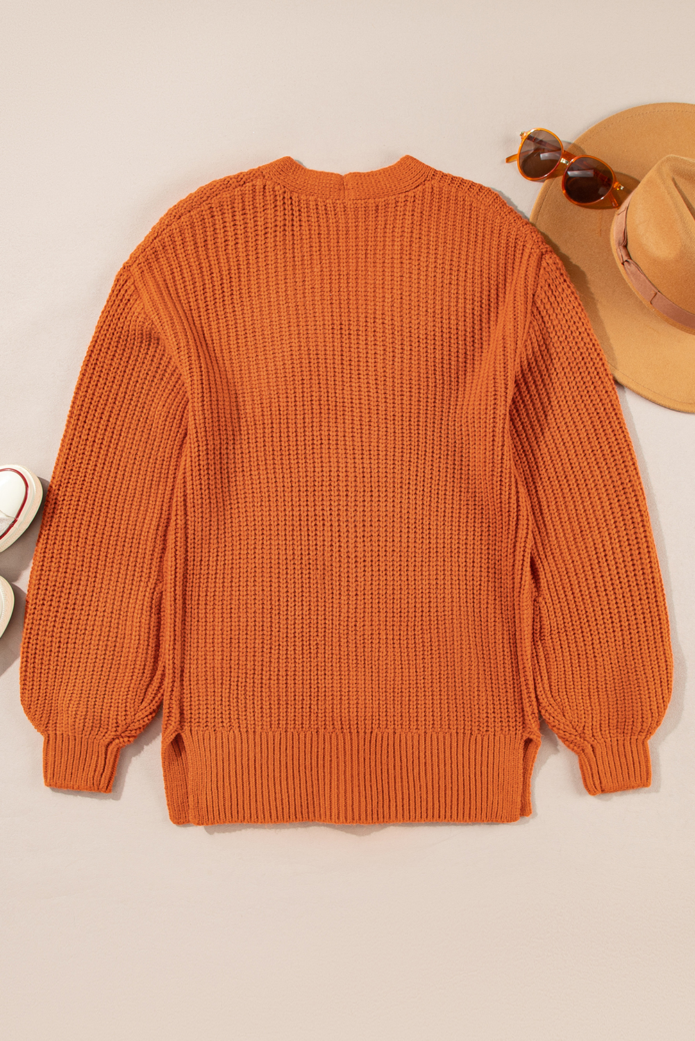 Women's Gold Flame Button Front V Neck Chunky Cardigan Sweater with Pockets - Detail View 13