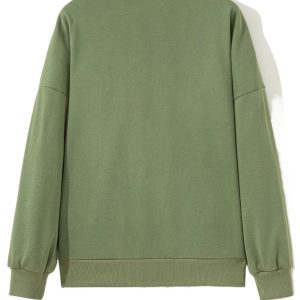 Vineyard Green Contrast Striped Pullover Sweatshirt for Women – Casual V Neck Long Sleeve for Daily Wear - Main View