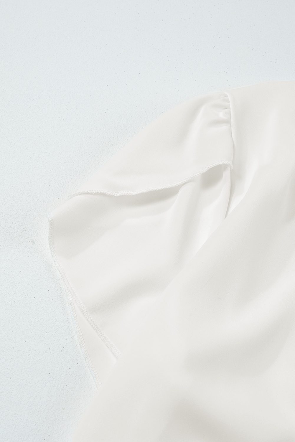 Women's White Silky Notched Neckline Petal Sleeve Blouse for Summer - Detail View 17