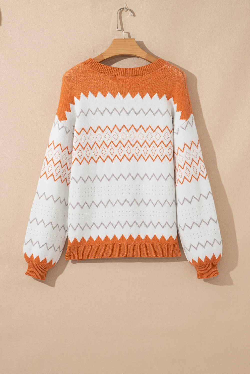 Women's Sweater, Khaki Pullover, Zigzag Pattern, Geometric Design, Long Sleeve, Casual Style, Fall Fashion, Color Block, Daily Wear, Comfortable Knitwear, Versatile Sweater, Autumn Essentials - Detail View 16