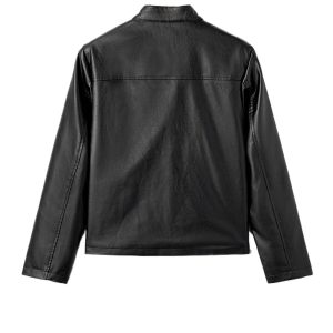 Women's Black Faux Leather Buttoned Front Boxy Jacket - Modern Casual Style - Main View