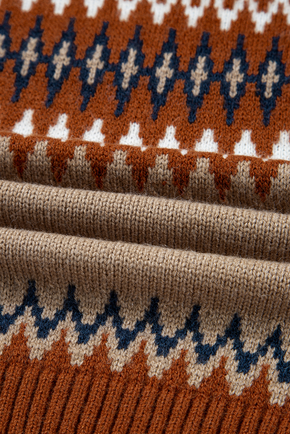 Stylish Long Sleeve Crew Neck Sweater with Western Print - Khaki Colorblock Design - Detail View 10