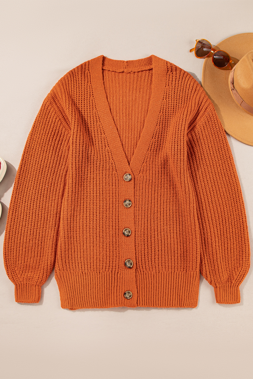 Women's Cardigan, Gold Flame, Button Front, V Neck, Chunky Sweater, Long Sleeve, Solid Color, Casual Style, Daily Wear, Knitwear, Pockets, Comfortable, Versatile Fashion - Detail View 12