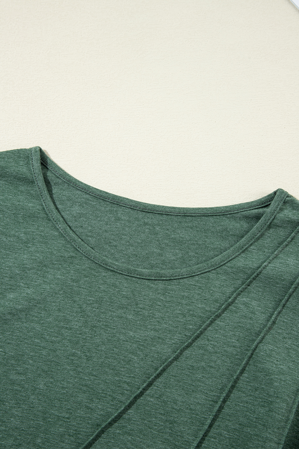 Trendy Solid Color Long Sleeve Top with Pleated Details - Blackish Green - Detail View 14