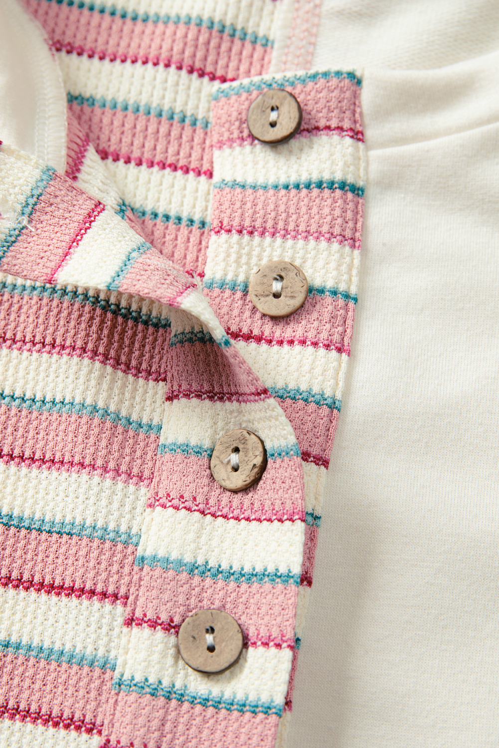 Women's Pullover, Pink Stripe, Color Block, Oversized Top, V Neck, Long Sleeve, Casual Style, Daily Wear, Patchwork Design, Stitched Detail, Comfortable, Fashionable, Fall Fashion, Autumn Style - Detail View 16