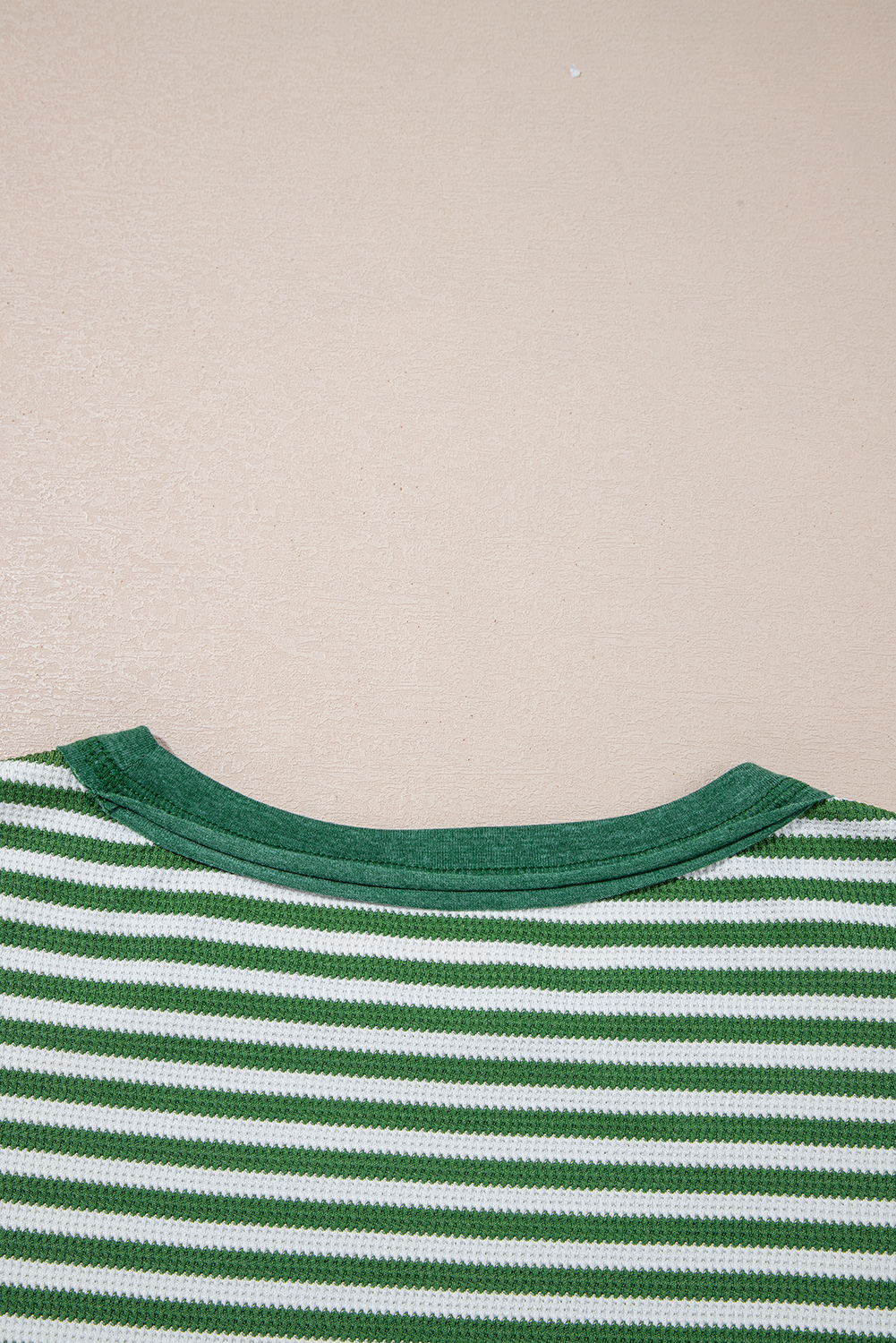 Cozy Long Sleeve Round Neck Top with Patchwork Design - Green Stripes - Detail View 10