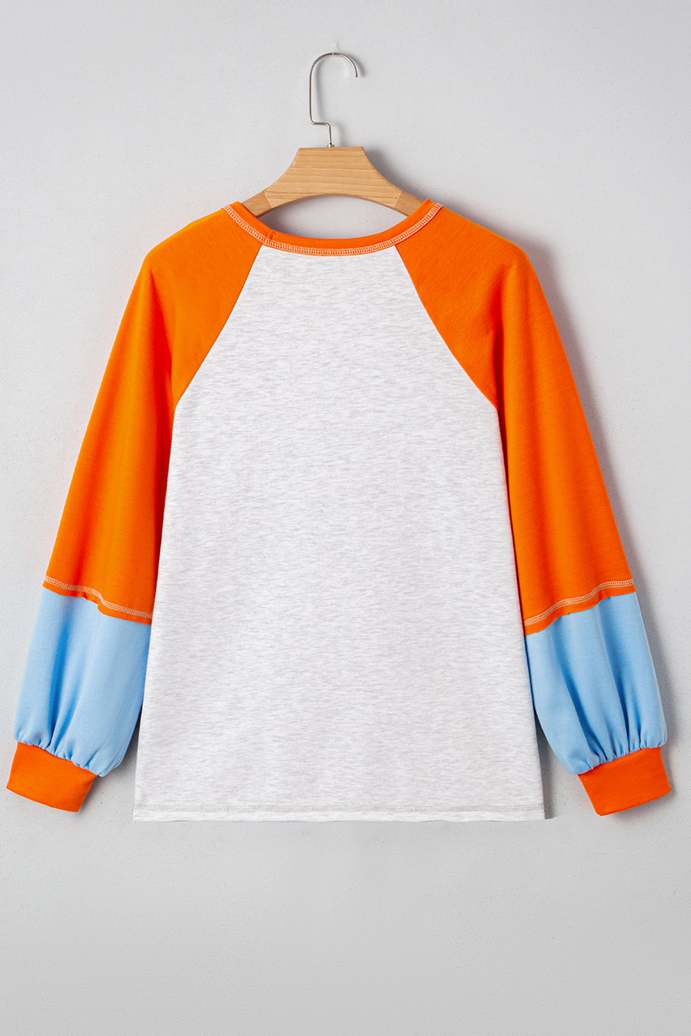 Casual Long Sleeve Slogan Tee - Light Grey with Colorblock Design - Detail View 6