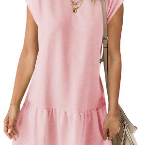 Chic Apricot Pink Cap Sleeve T-Shirt Dress – Casual Summer Style for Women