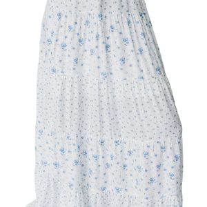 Women's Sky Blue Boho Maxi Skirt – Tiny Floral Print High Waist Long Skirt, Flowy Tiered Vacation Wear - Main View