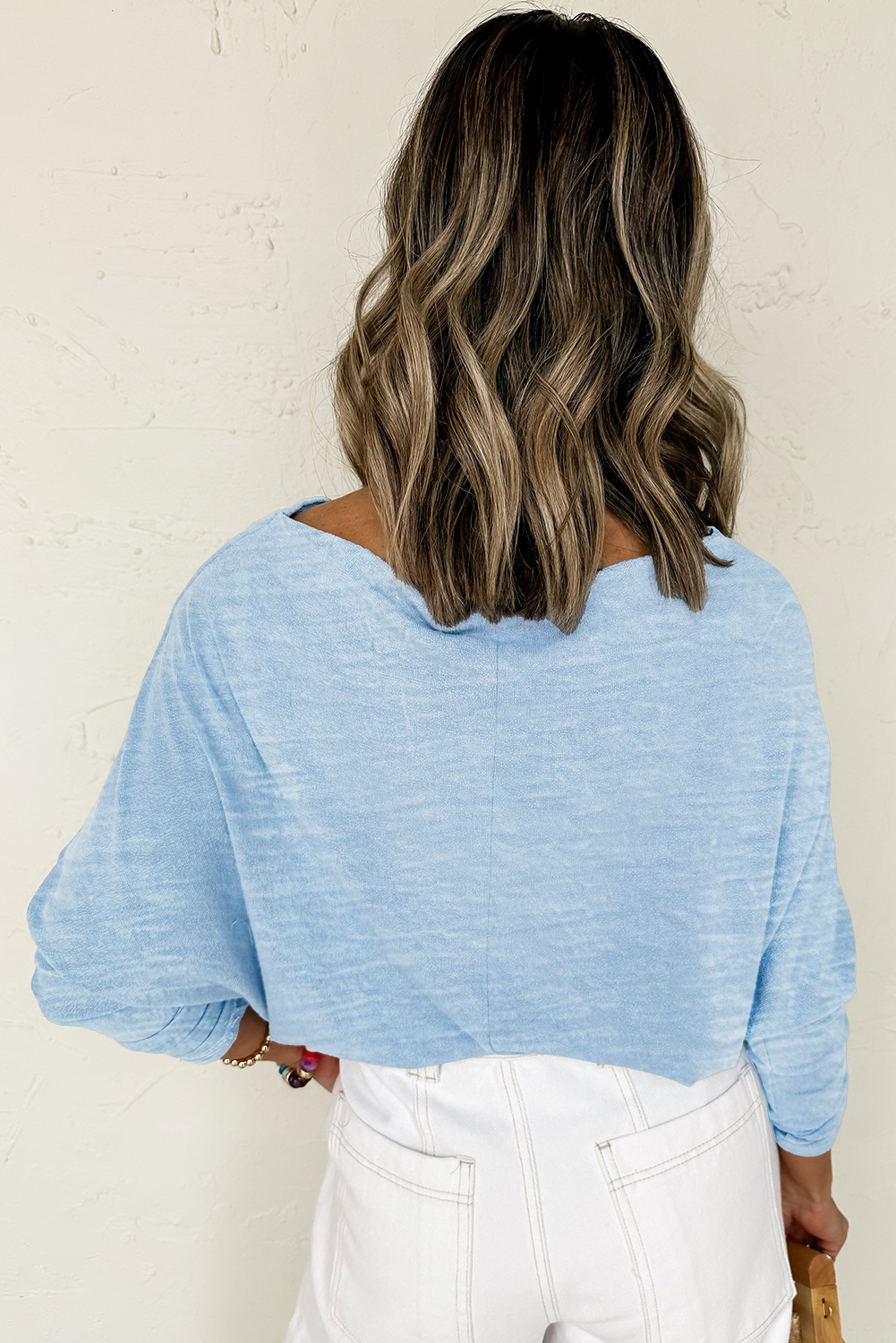 Trendy Beau Blue Long Sleeve Batwing Top - Perfect for Fall & Autumn - Detail View 2