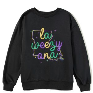 Women's Black Mardi Gras Graphic Pullover Sweatshirt – Casual Fall Style for Daily Wear