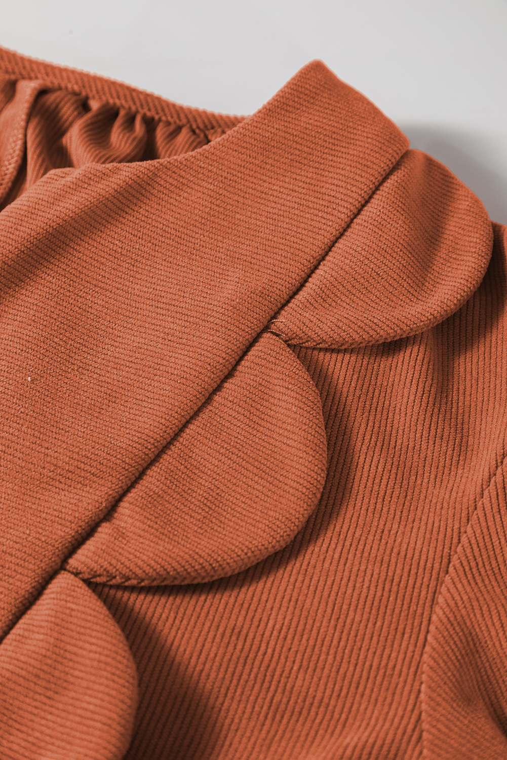 Casual V Neck Cinnamon Pleated Corduroy Dress - Perfect for Fall & Autumn - Detail View 10