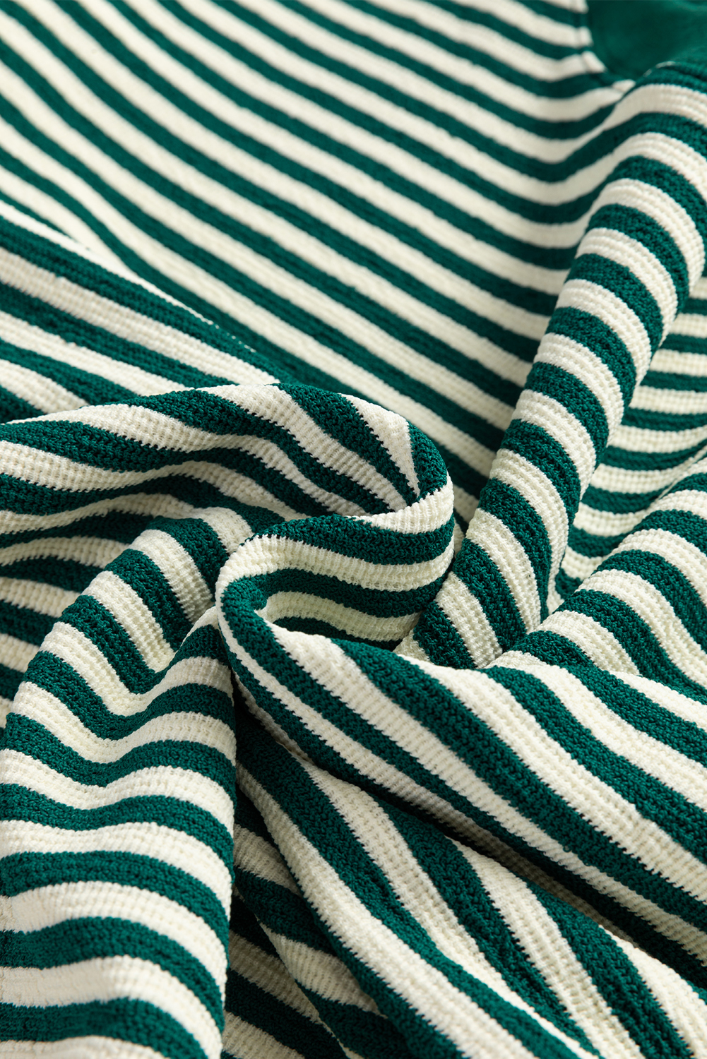 Women's Top, Green Stripe, Loose Fit, Drop Shoulder, Long Sleeve, Casual, Daily Wear, Autumn Fashion, Comfortable, Trendy Design, Shift Silhouette, Round Neck, Polyester Blend - Detail View 8