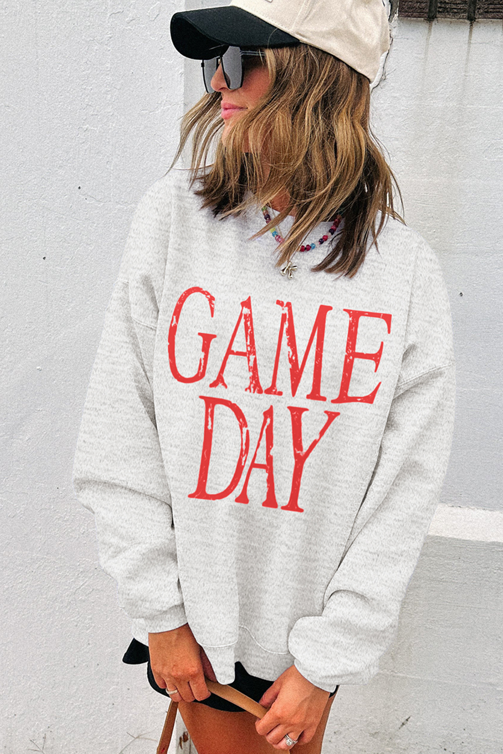 Red Vintage Washed GAME DAY Graphic Baggy Sweatshirt for Women - Detail View 5