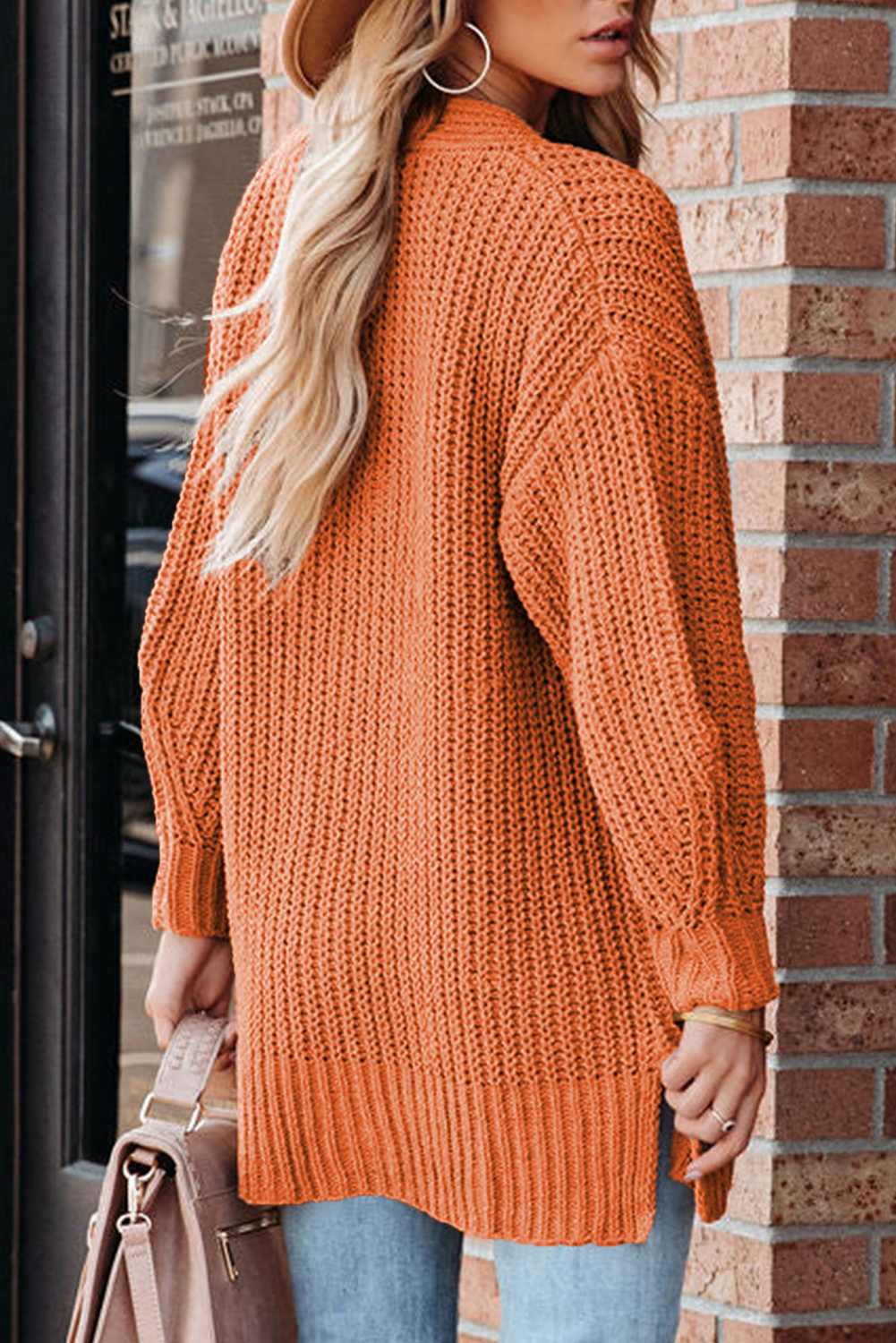 Stylish Long Sleeve Gold Flame Cardigan - Casual Solid Color Knit Sweater - Detail View 2