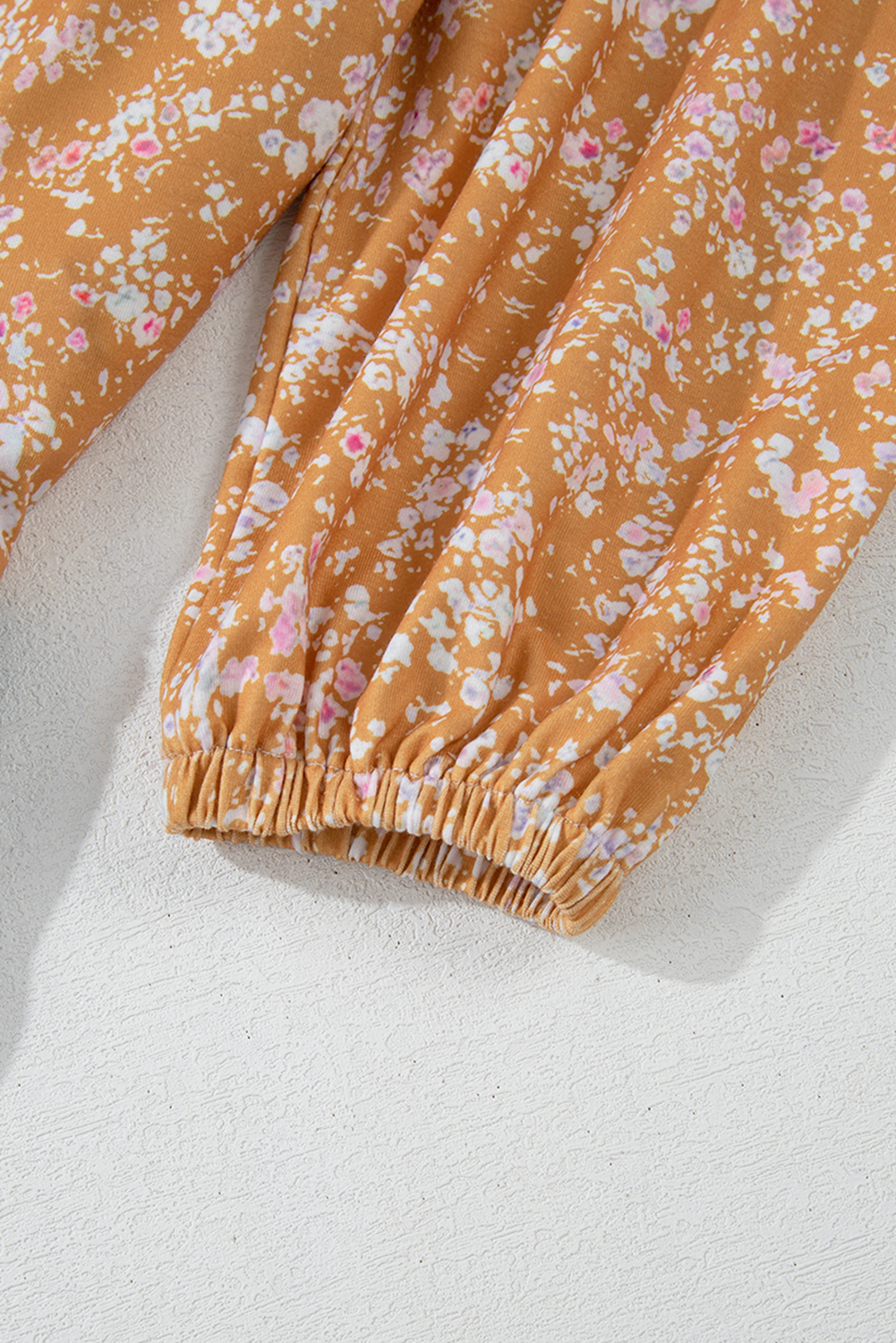 Women's Blouse, Orange Floral, Color Block, Patchwork, Ruffled Hem, Round Neck, Long Sleeve, Daily Wear, Spring Fashion, Southern Belle Style, Country Chic, Stylish Top, Comfortable Fit, Trendy Design - Detail View 16