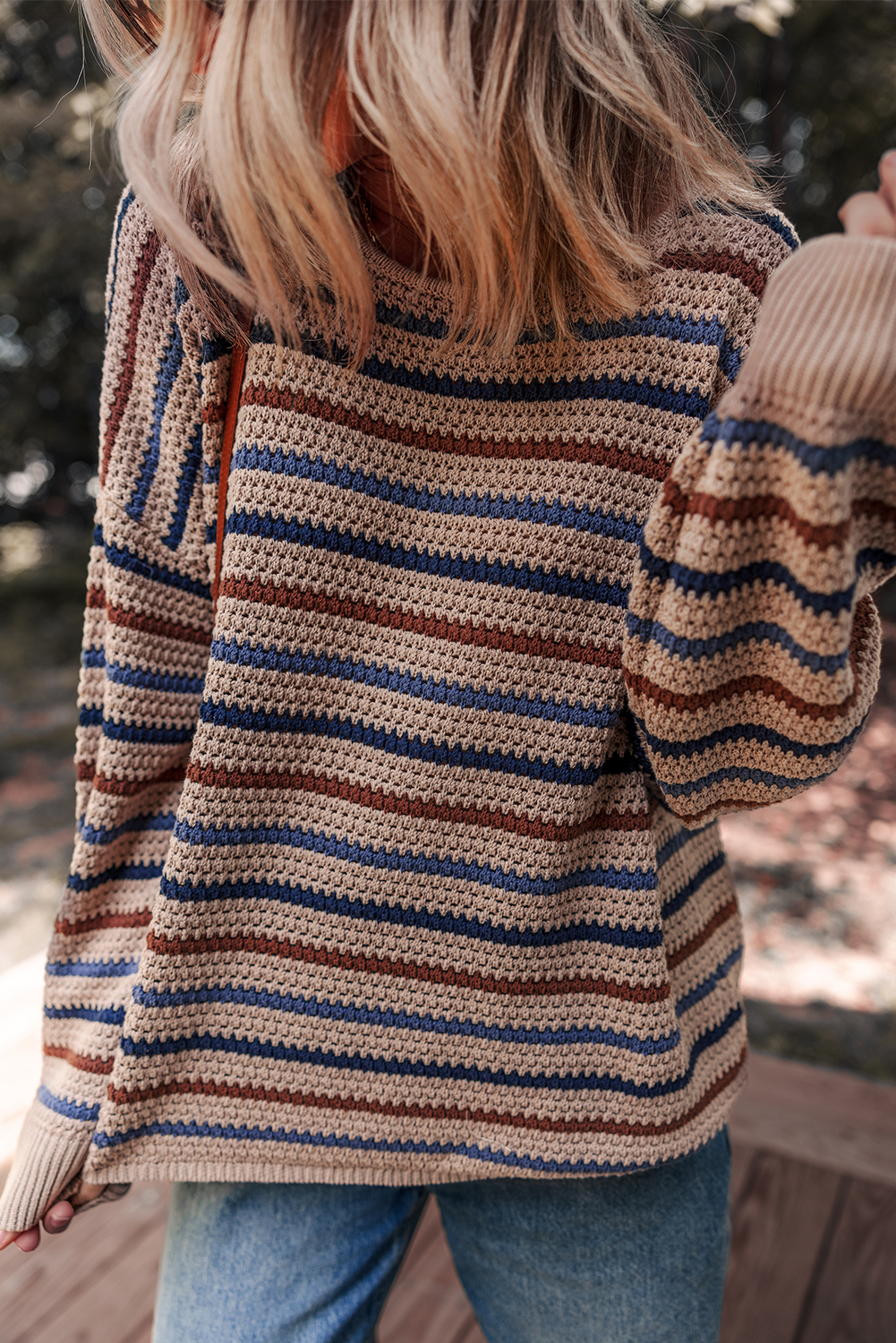 Timeless Multicolour Knit Sweater with Round Neck - Perfect for Fall & Autumn - Detail View 3