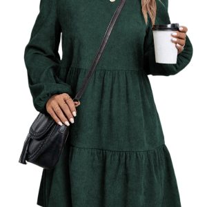 Women's Mist Green Lantern Sleeve Tiered Mini Dress – Casual Autumn Style for Daily Wear