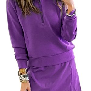 Wisteria Half Zip Sporty Pullover Mini Skirt 2pcs Outfit for Women - Main View