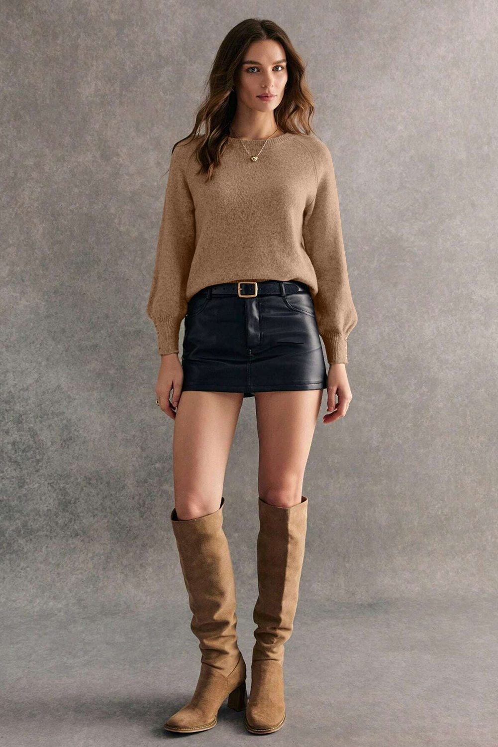 Versatile Solid Color Camel Sweater - Perfect for Fall & Autumn Wear - Detail View 7