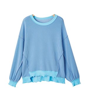 Women's Myosotis Twisted Rib Loose Knit Top – Casual Fall Essential for Daily Wear