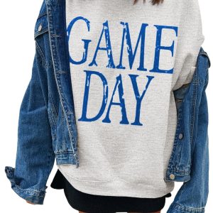 Women's Blue Vintage Washed GAME DAY Graphic Baggy Sweatshirt for Casual Wear - Main View