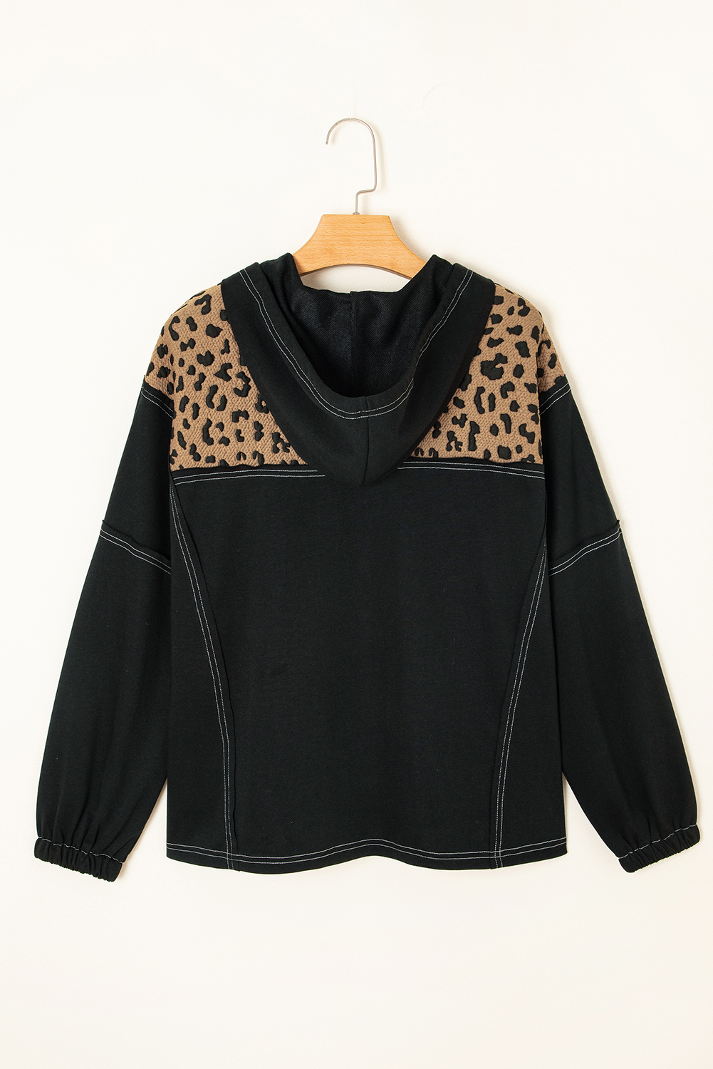 Casual Long Sleeve Leopard Print Hoodie for Women – Trendy Quarter Zip Pullover - Detail View 14