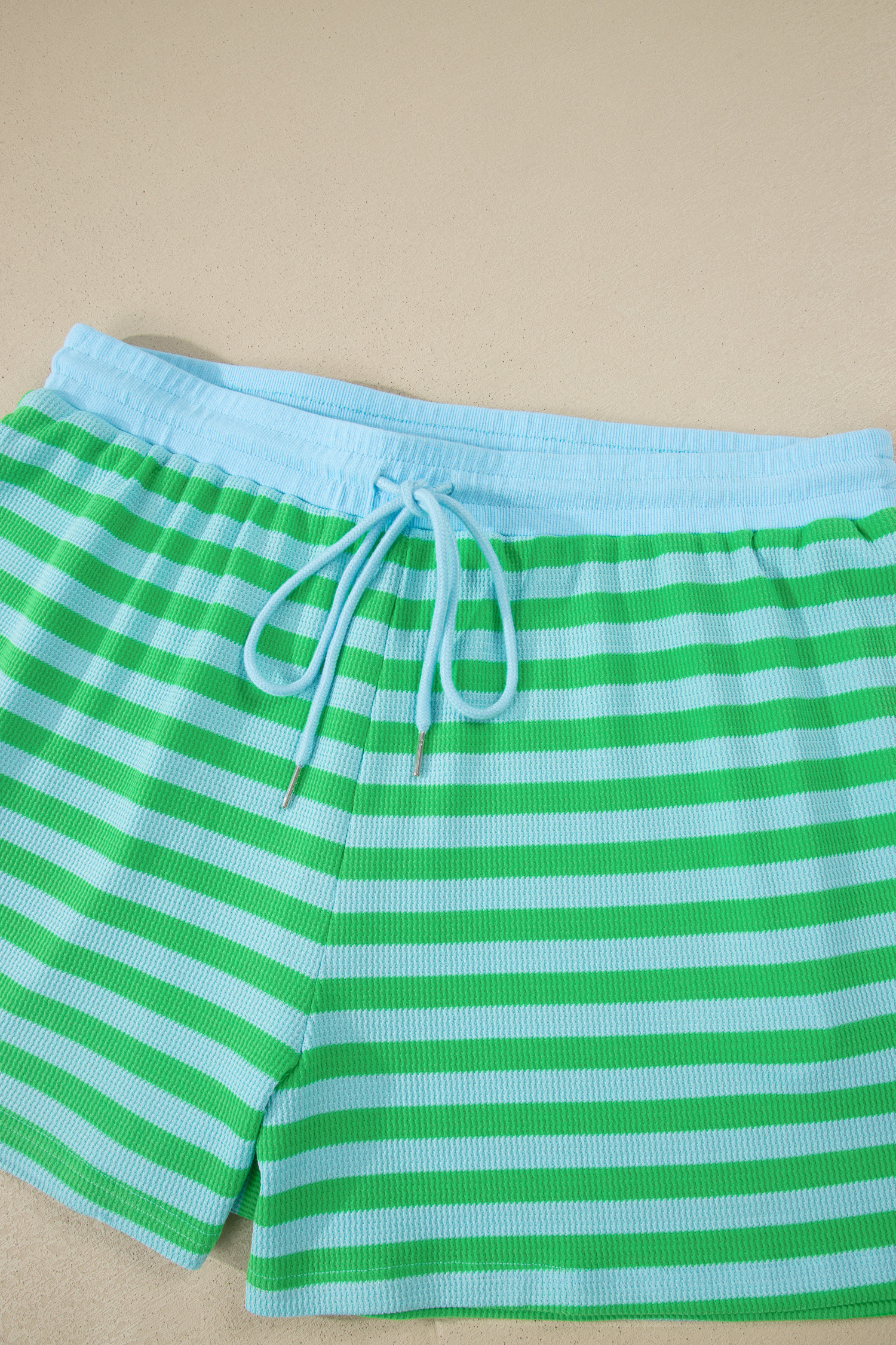 Casual Striped Colorblock Lounge Set for Women – Short Sleeve Puff Sleeve Top and Shorts Outfit - Detail View 20