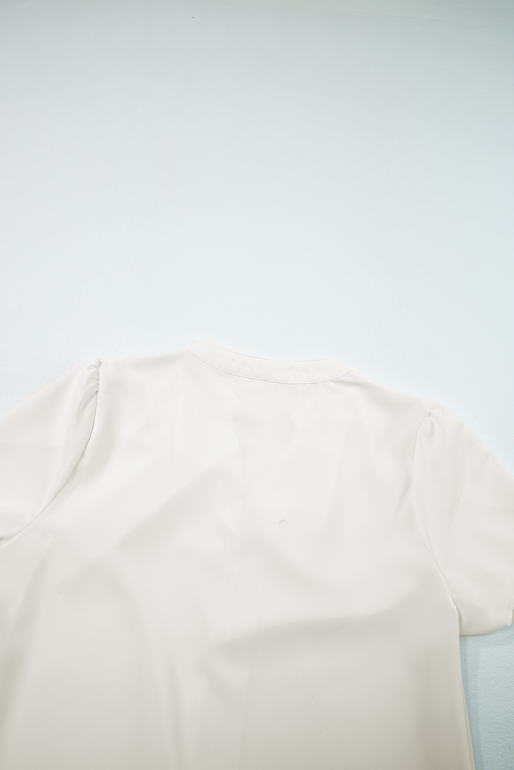 Casual Modern Solid White Blouse with Petal Sleeves - V Neck Design - Detail View 18