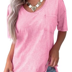 Women's Sachet Pink Cotton Mineral Wash T-Shirt – Casual Short Sleeve Top for Daily Wear