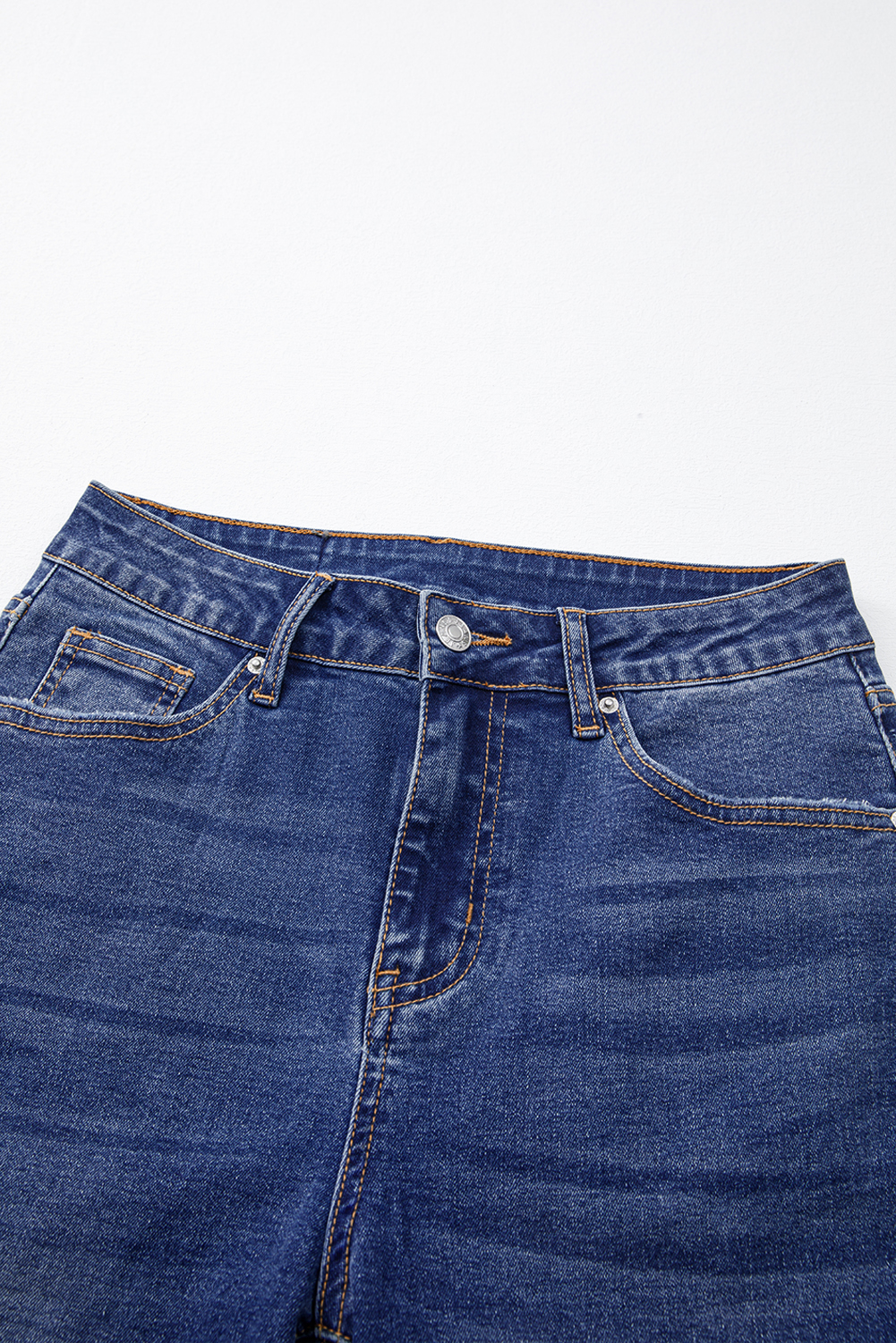 Women's Stretch Cropped Jeans – Whiskered Dark Blue High Waist Denim for All Seasons - Detail View 12