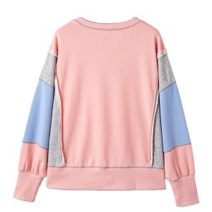 Women's Apricot Pink Oversized Sweatshirt - Exposed Seam Color Block Patchwork with Slit Cuffs - Main View