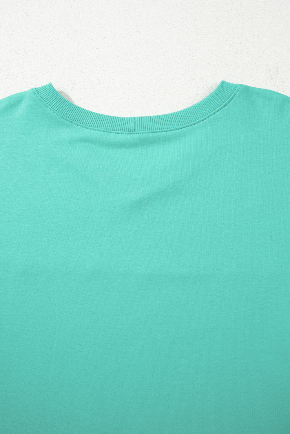 Plus Size Set, Sea Green, Drop Shoulder, V Neck, Pullover Top, Drawstring Shorts, Casual Style, Daily Wear, Fall & Autumn Fashion, Solid Color, Comfortable Outfit, High Waist, Long Sleeve, Shift Silhouette - Detail View 12