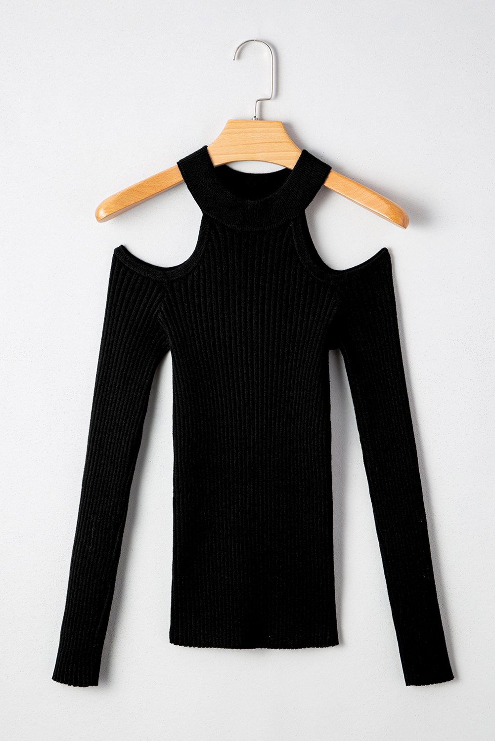 Seductive Long Sleeve Sweater with Off-the-Shoulder Design and Choker Neck - Detail View 6
