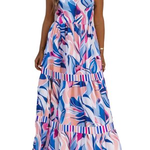 Women's Sky Blue Abstract Print Maxi Dress – Casual Bohemian Style for Summer Days