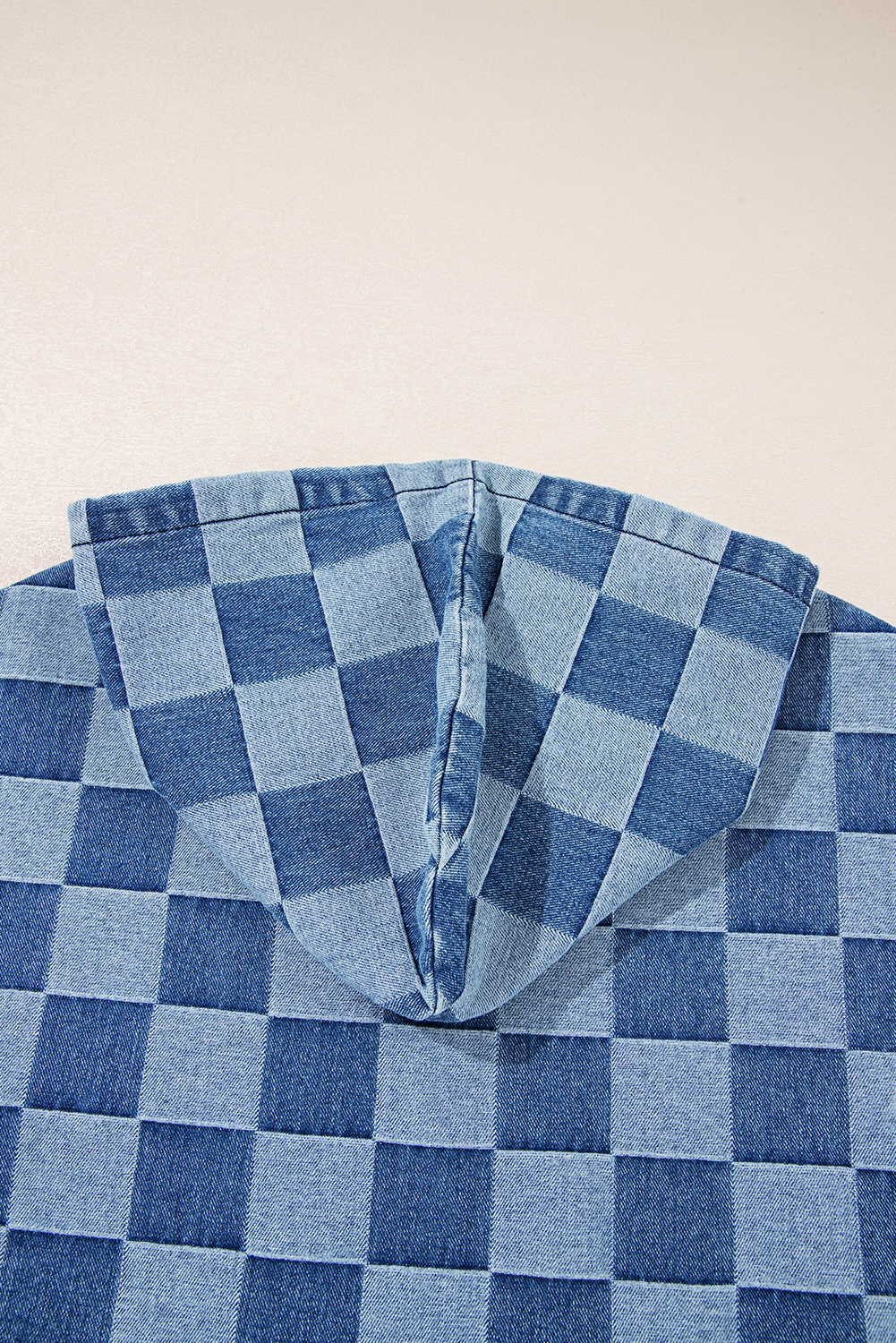 Casual Long Sleeve Denim Hoodie - Stylish Sky Blue Checkered Design - Detail View 10