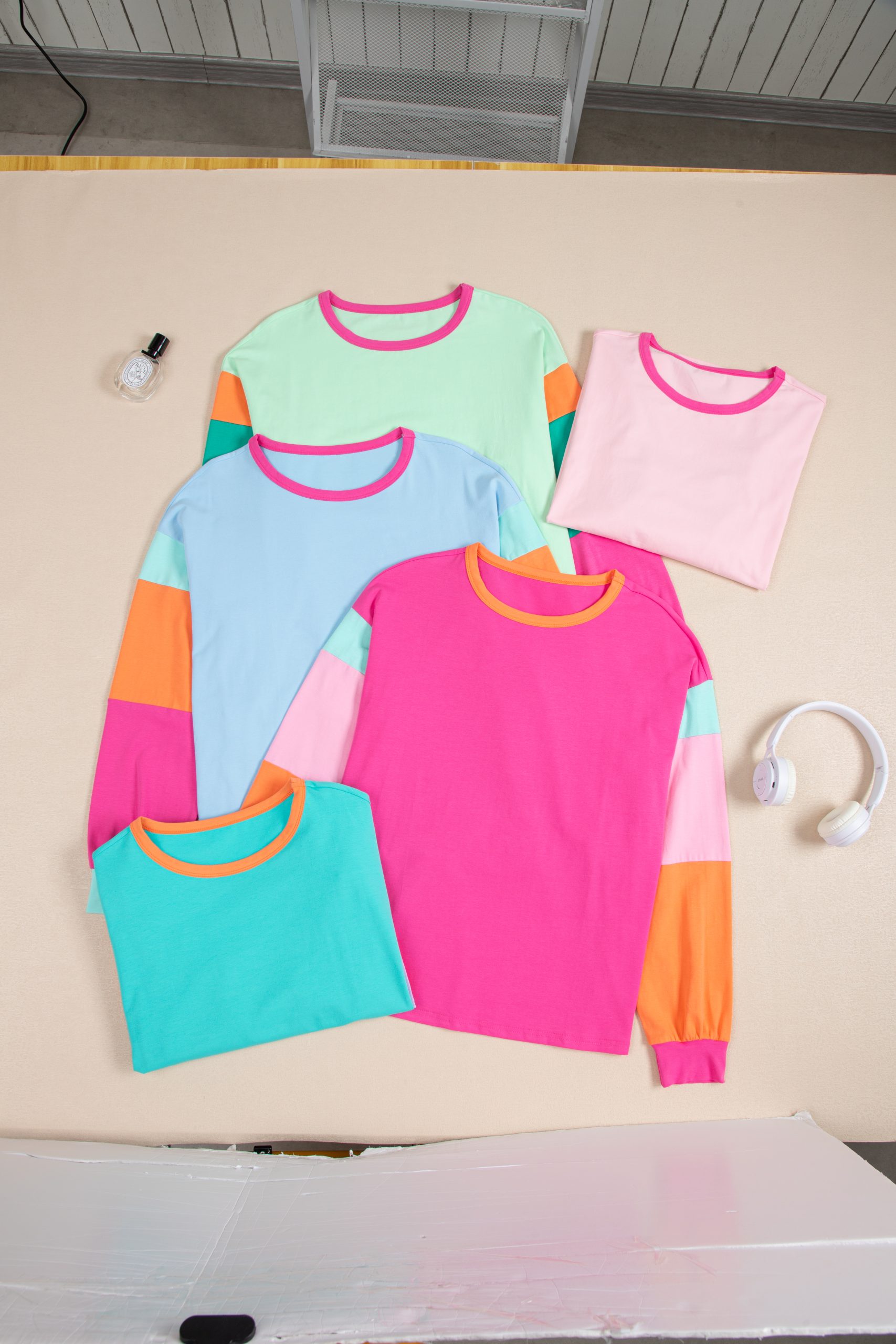 Women's Top, Light Blue, Colorblock, Patchwork, Long Sleeve, Casual Style, Daily Wear, Comfortable, Cotton Blend, Trendy Design, Shift Silhouette, Round Neck, Fall & Autumn Fashion - Detail View 20
