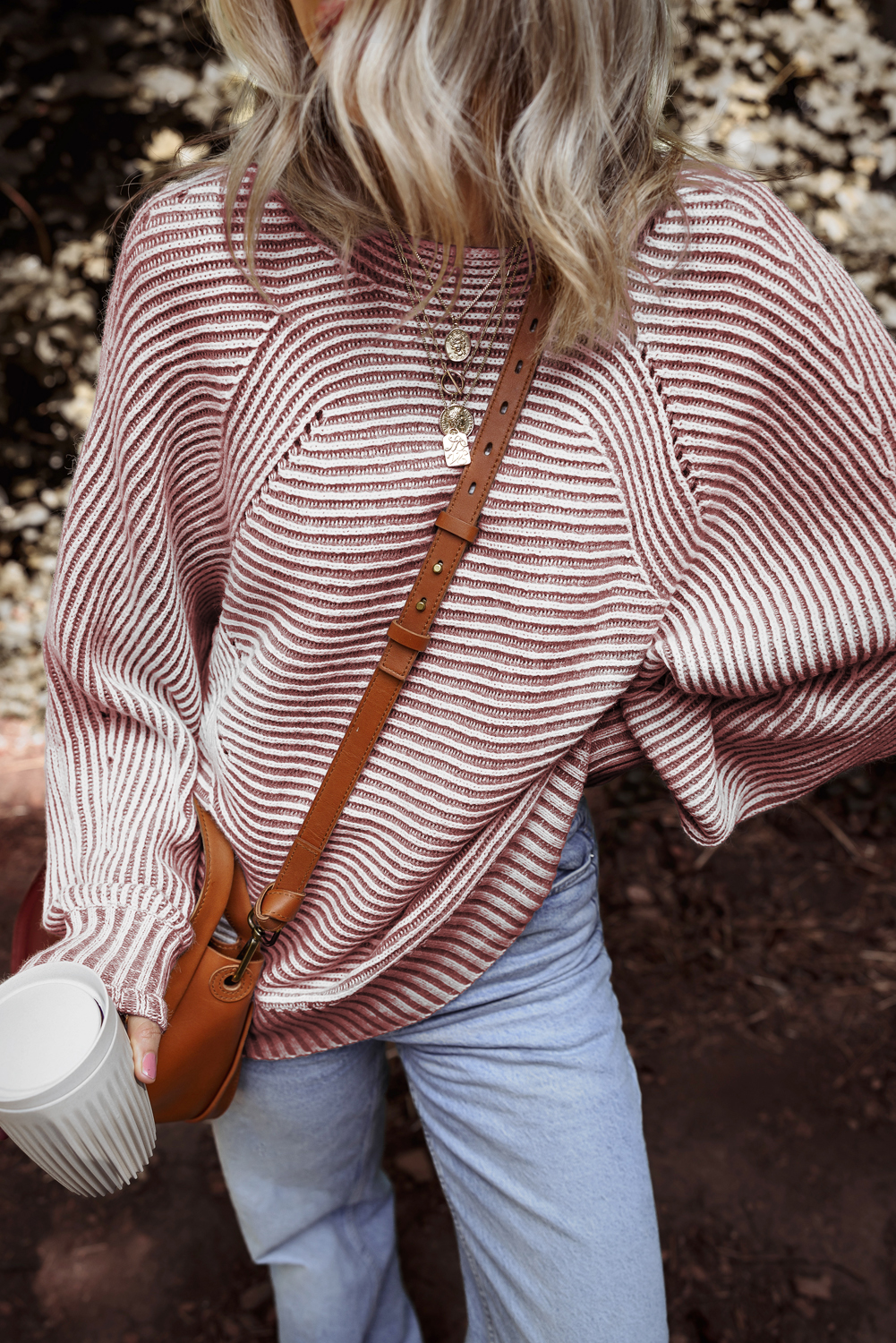 Casual Women's Red Dahlia Striped Print Ribbed Knit Boat Neck Sweater - Detail View 5